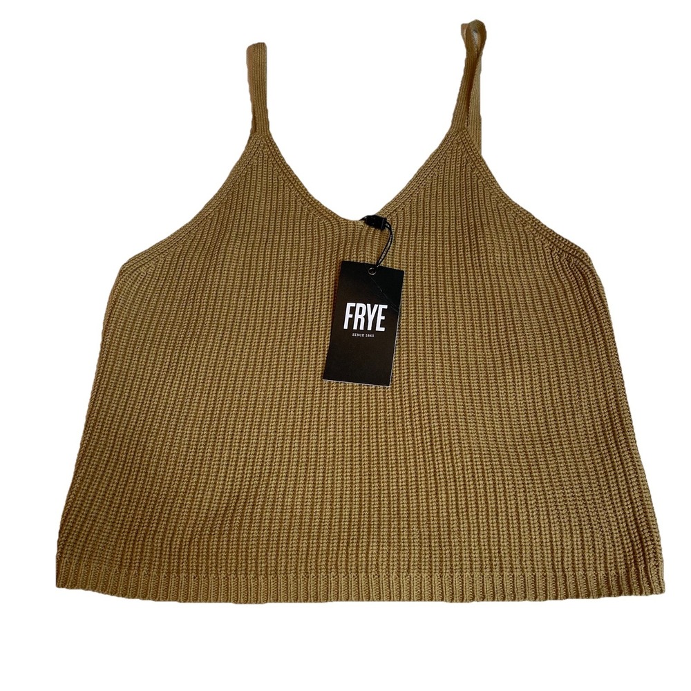 Frye Cable Knit Tan Tank Top Women's Size M‎ V Neck Adjustable Strap